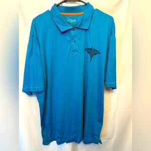 Vintage 90s Crazy Shirts Polo Size 2XL Stingray Graphic Embroidered Aqua Blue